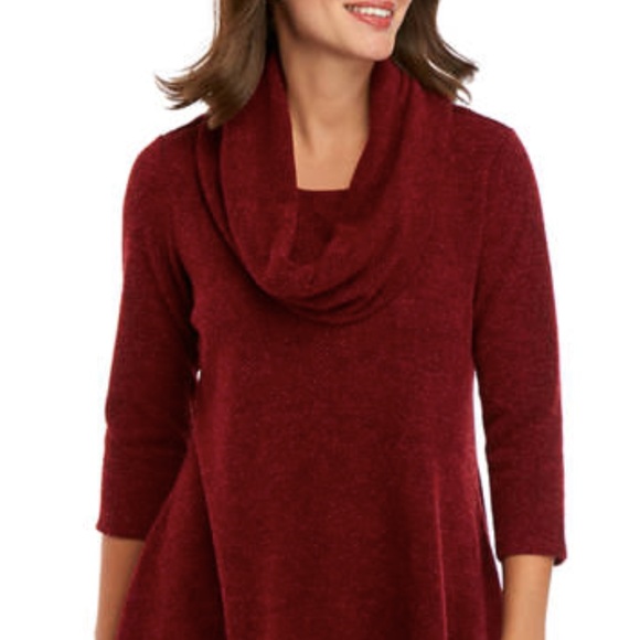 New Directions hacci cowl Neck red Sweater Size S Petite  3/4 sleeves Valentines - Picture 2 of 14